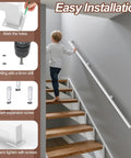Child using the Six Foot White Square Tube Handrail With Super Grip Joints For Indoor Stairs during installation process.