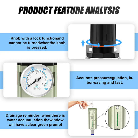 Product feature analysis of Beefy Heavy Duty Industrial Air Filter With Auto Drain Moisture Separator Particulate Filter And Regulator 3/4 Inch NPT For Plasma Cutter And Paint Sprayer Pro Grade Performance