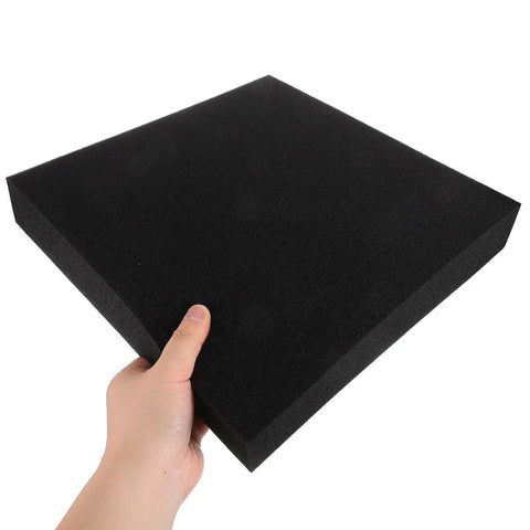 Hand holding black high density foam insert for packaging and tool boxes that stand up to deformation, heavy duty polyurethane padding