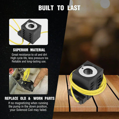 10V DC 25W Solenoid Coil for Valve Stem Series 08 80 88 98 Replacement, shown with yellow lead wire, durable construction.