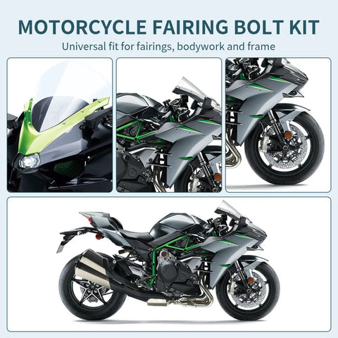 397Pcs Motorcycle Fairing Bolt Kit M4 M5 M6 Stainless Steel on sport bike showing front, side, and rear views
