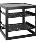 12U Open Frame Network Rack with 2x 14in Vented 1U Shelves, Wall Mount or Floor Standing Cabinet for AV Gear