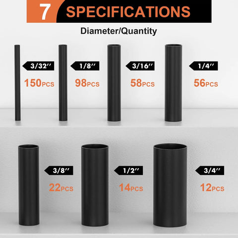 Heavy Duty Heat Shrink Tubing Kit For Wires With Three To One Shrink Ratio Marine Grade Dual Wall Adhesive Liner Black Industrial Size Range For Quick Seals And Rock Solid Wire Connections displayed in various sizes