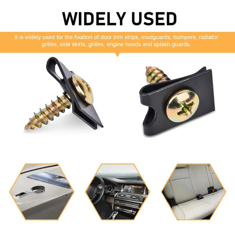Close-up of 170 Piece Car U Clips And Screw Kit with 9 sizes, multicolor, heavy-duty spring steel, waterproof, corrosion resistant.