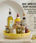 9.8 Inch Lazy Susan Organizer With 360 Degree Rotation For Spices And Bottles, Cute Duck Kitchen Accessory In Yellow PP displaying condiments