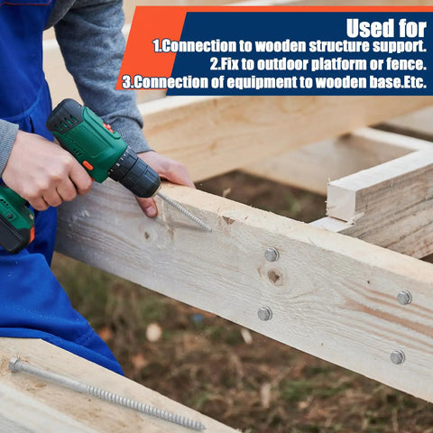 Person installing Heavy Duty Wood Lag Bolts Kit With Washers 40 Pack Half Inch By Ten Inch Hot Dip Galvanized Hex Lag Screws For Decks And Fences Tandefio