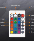 Remote control for Ford Mustang S650 RGB LED Side Marker Lights Kit with buttons and color options.