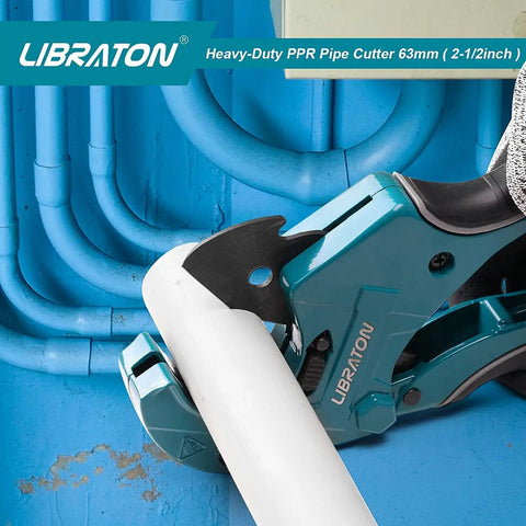 Heavy Duty Ratchet Pipe Cutter For PEX PVC And PPR Hoses Up To Two And A Half Inches With Aluminum Body And SK5 Blade Teflon Coated