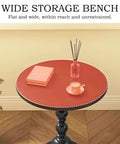 Vintage Round End Table With Solid Wood Top And Metal Base 15 Inch Wide Modern Side Table in red with cup and book