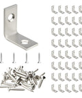 Rock Solid 1 Inch Stainless Steel L Brackets 40 Pack With 80 Countersunk Screws Rustproof Corner Braces for shelves and furniture.