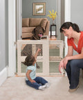 2-In-1 Baby Gate With Hardware Mount For Stairs And Doorways, Pressure Install Option, shown in doorway with child and dog.
