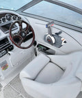 Interior boat cockpit with Beefed-Up Side Mounted Outboard Remote Control Box With Power Trim Switch And Lanyard For Evinrude Johnson Motors