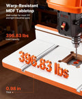 Rock Solid Drill Press Table With Adjustable Fence And Wide T Slots For Locking Down Projects Dead Nuts Precise MDF worktop, 0.98 inches thick.