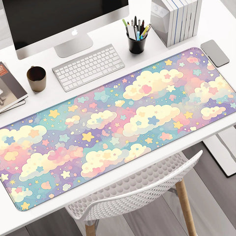 Dope Colorful Cloud and Star Desk Mat in Watercolor Pink Extended Large Mouse Pad for Keyboard and Laptop Perfect for Work Gaming Office and Home Anti Slip Rubber Base Ultra Big XL Desk Pad for Busy Desks on a desk