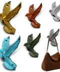 Set Of Six Slick Flying Bird Cast Iron Wall Hooks Featuring Hella Distressed Rustic Finish Decorative Mounted Hanging Hardware with a bag.