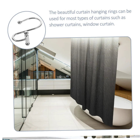 12 Piece Rust Resistant Shower Curtain Hooks Curved Rings For Bathroom And Window Curtains Silver Finish For Easy Glide
