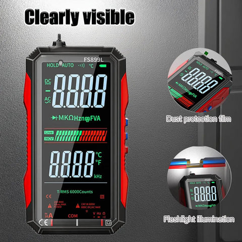 6000 Counts True RMS Digital Multimeter With 4.8 Inch Color Screen displaying measurements and protective features