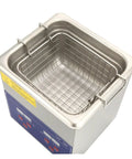 Heavy Duty Digital Ultrasonic Cleaner Built Tough With Stainless Steel Tank showing a stainless steel basin with a wire basket.