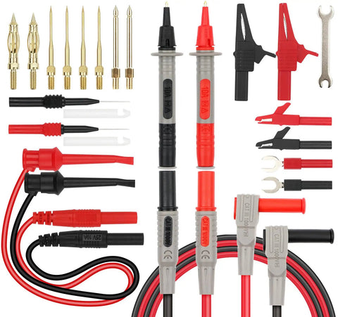 27 Piece Multimeter Test Leads Set With Alligator Clips And Needle Probes, CAT III 1000V CAT IV 600V Safety Rated, Replaceable Probes