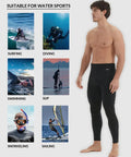 3mm Neoprene Wetsuit Pants For Men Warm Flat Stitch Swim Pants For Surfing Kayaking Snorkeling Diving Canoeing Paddle Boarding And Other Water Sports Comfortable Fit Full Range Of Motion Snug Thermal Protection Keeps You Toasty on model with water sports suitability images