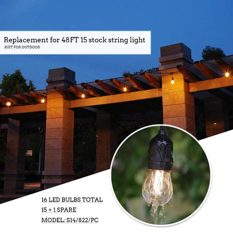 S14 LED Outdoor String Light Bulbs 2200K Warm White Shatterproof And Waterproof Edison Vintage Style installed on pergola