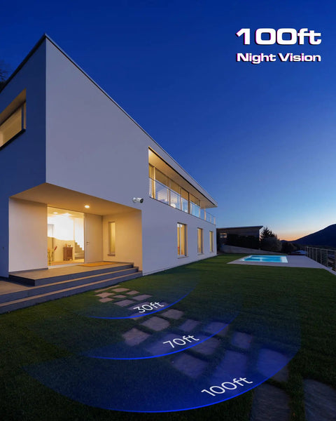 Modern house exterior showcasing 4 Channel Full Color Night Vision CCTV Camera System For Home And Outdoors 1080P