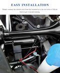 Hella Loud Badass 12V Car Air Horn With Integrated Compressor And Dual Trumpets Super 120dB Waterproof shown during installation in engine compartment.