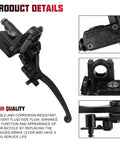 Left Hand Hydraulic Brake Master Cylinder Lever Pump For ATV Dirt Bike Quad And Moped Fits 50Cc 70Cc 90Cc 110Cc 125Cc 150Cc 200Cc 250Cc 4 Stroke GY6 Engines Universal Fit For Taotao Roketa Sunl Kazuma Hensim Jonway Znen, close-up details and components view