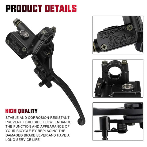 Left Hand Hydraulic Brake Master Cylinder Lever Pump For ATV Dirt Bike Quad And Moped Fits 50Cc 70Cc 90Cc 110Cc 125Cc 150Cc 200Cc 250Cc 4 Stroke GY6 Engines Universal Fit For Taotao Roketa Sunl Kazuma Hensim Jonway Znen, close-up details and components view