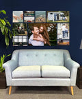 Living room wall with photo collage, showcasing Magnetic Paint and Primer Water Based for Any Surface Turn Walls Into Magnet Walls