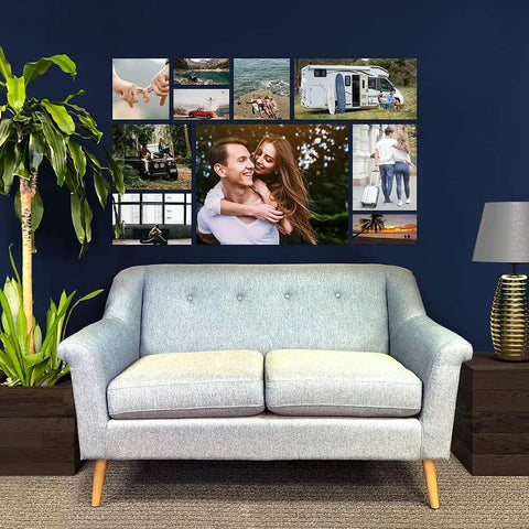 Living room wall with photo collage, showcasing Magnetic Paint and Primer Water Based for Any Surface Turn Walls Into Magnet Walls