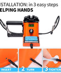 60W LED Display Soldering Station Kit With 2 Helping Hands installation steps: insert, turn, tighten, shown on orange device