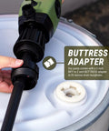 Kick Serious Fluid Around With This Heavy Duty Electric Drum Pump Made For 55 Gallon Barrels showing 2 inch NPT and buttress adapter.