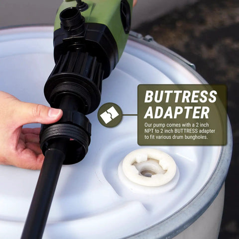 Heavy Duty Electric Drum Pump For 55 Gallon Barrels With Corrugated PE Discharge Hose And Easy Squeeze Nozzle connection with buttress adapter