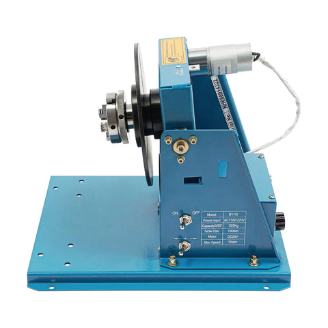 Heavy Duty Rotary Welding Positioner Turntable with a solid blue cast iron base and speed control features.