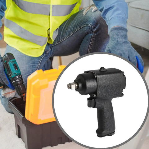 Compact Mini Pneumatic Impact Wrench Featuring Aluminum Alloy Chassis And Ergonomic Non Slip Handle in use, highlighting grip and air connection.
