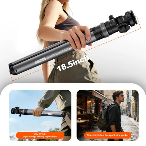 Auto Open 83.4 Inch Light Stand With Quick Release Ball Head, 18.5 inch folded, portable for trips, lightweight design displayed