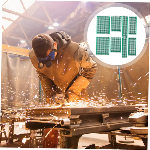 Image of a worker welding, with an inset of a Double Sided Breadboard Kit For Soldering Projects, Compact PCB Board For DIY Prototyping And Maintenance.