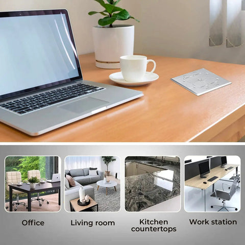 20A Receptacle Floor Box With Flip Lid, Tamper Resistant Electrical Outlet in office desk setting