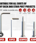 Invisible Stainless Steel Cable Railing Kit For One Eighth Inch Cable, 20 Pairs, tool set for DIY projects, stainless steel components