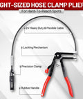 Ultimate 4-Piece Hose Clamp Pliers Kit showing long-reach spring plier with rubber handles and locking mechanism.