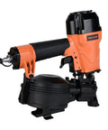CN45C 3/4-Inch To 1-3/4-Inch Coil Roofing Nailer in orange with 15-degree drive and high-capacity 120-nail magazine close-up view.