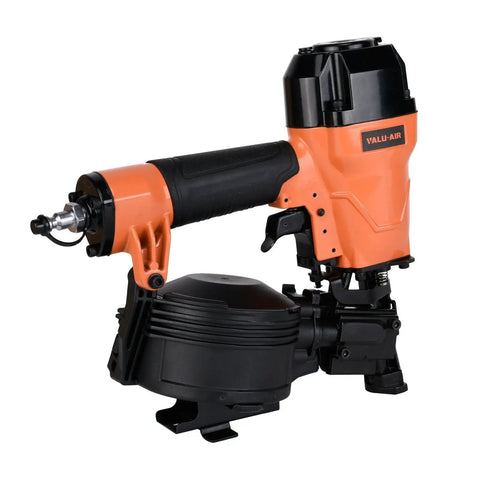 CN45C 3/4-Inch To 1-3/4-Inch Coil Roofing Nailer in orange with 15-degree drive and high-capacity 120-nail magazine close-up view.