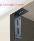 Heavy Duty L Bracket Shelf Mount in Cold Rolled Steel Wall Corner Brace installed on a wood surface showing tight fit.