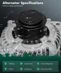 Close-up of a Beefy 12V 130Amp High Output Alternator Replacement for Honda Odyssey 2013-2017 with 6 Groove Pulley, wet exterior