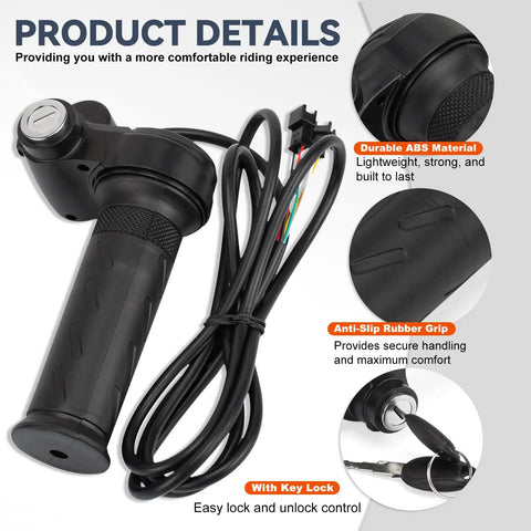 Full Twist Throttle With 2 Keys Plug And Play For Ridstar Q20 Series, waterproof e-bike throttle, anti-slip grip shown