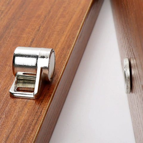 Heavy Duty Cabinet Door Magnets For Latch Closures In Kitchen And Bathroom on wood surface showing installation