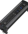 Motorized Recessed Conference Table Connectivity Box With 3 AC Outlets, 2 RJ45, USB Chargers, USB 3.0, HDMI, VGA, Black Power Hub