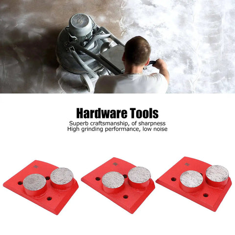 Worker using grinder with Diamond Grinding Pads Set 30 Grit Trapezoid Concrete Floor Grinder Discs With Two Cylindrical Teeth