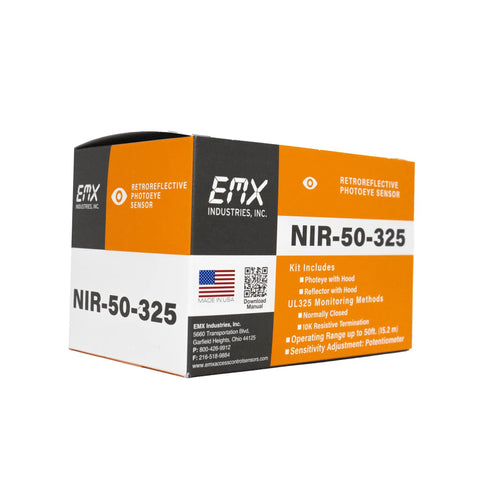 Box of UL325 Retroreflective Photoeye Kit For Gates And Doors, 50 Foot Range, 10K Monitored NC Output, External Entrapment Protection.